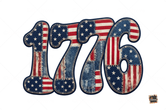1776 Faux Denim Patch PNG: Vintage Americana Design