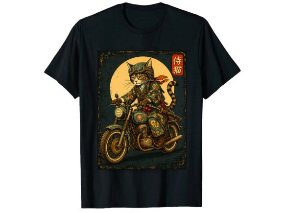 Biker Cat Japanese Samurai T-Shirt: A Fusion of Honor and Attitude