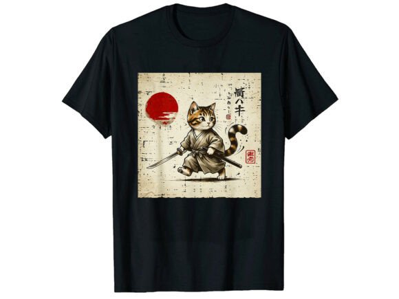 Cute Cat Japanese Samurai T-Shirt: A Fusion of Charm and Warrior Spirit