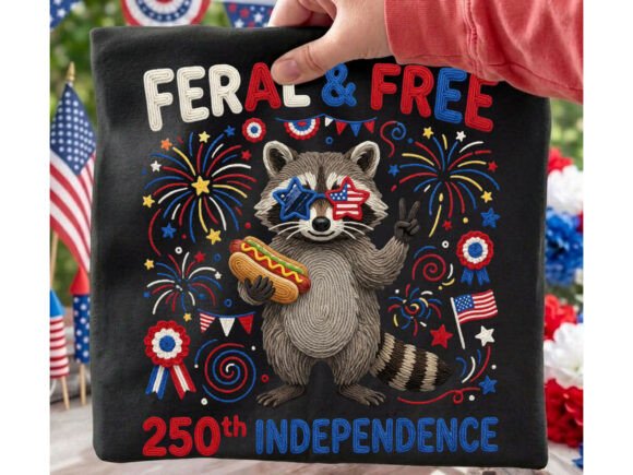 Feral Free Raccoon 4th Tshirt Png: A Patriotic Design Asset