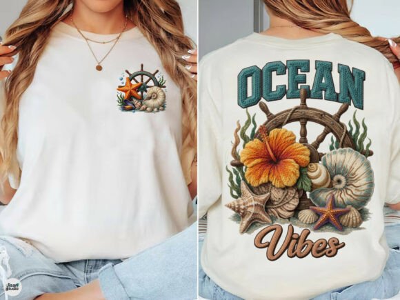Ocean Vibes Beach Summer Embroidery PNG for Creative Projects