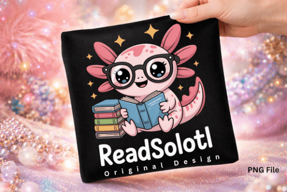 ReadSalotl: A Cute Axolotl Reading Book PNG for Creative Projects