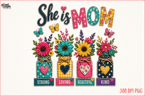 She is Mom: A Cute Patchwork PNG for Heartfelt Designs