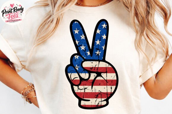 Vintage American Peace Hand USA Flag PNG